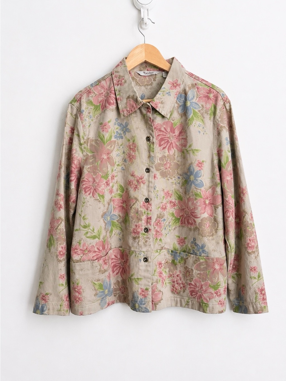Vintage TanJay 100% Cotton Floral Cottagecore Denim Jacket Petite L